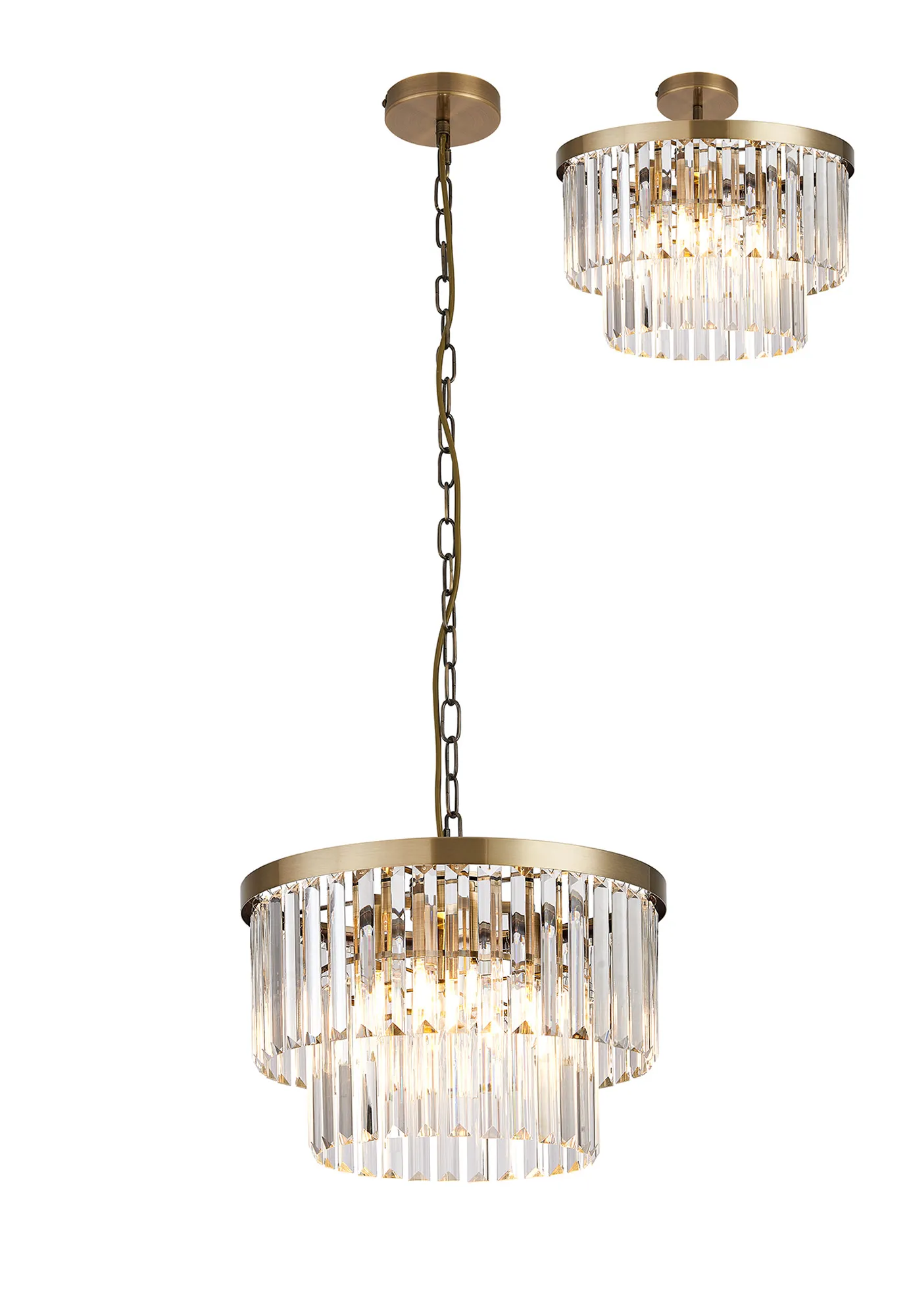 D0980AB  Cosette Pendant/Semi Flush, 4 Light E14, Antique Brass/Clear Crystal